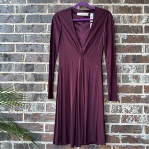 NWT Laundry by Design Dark Plum Long Sleeve Ruched Front Dress size 10